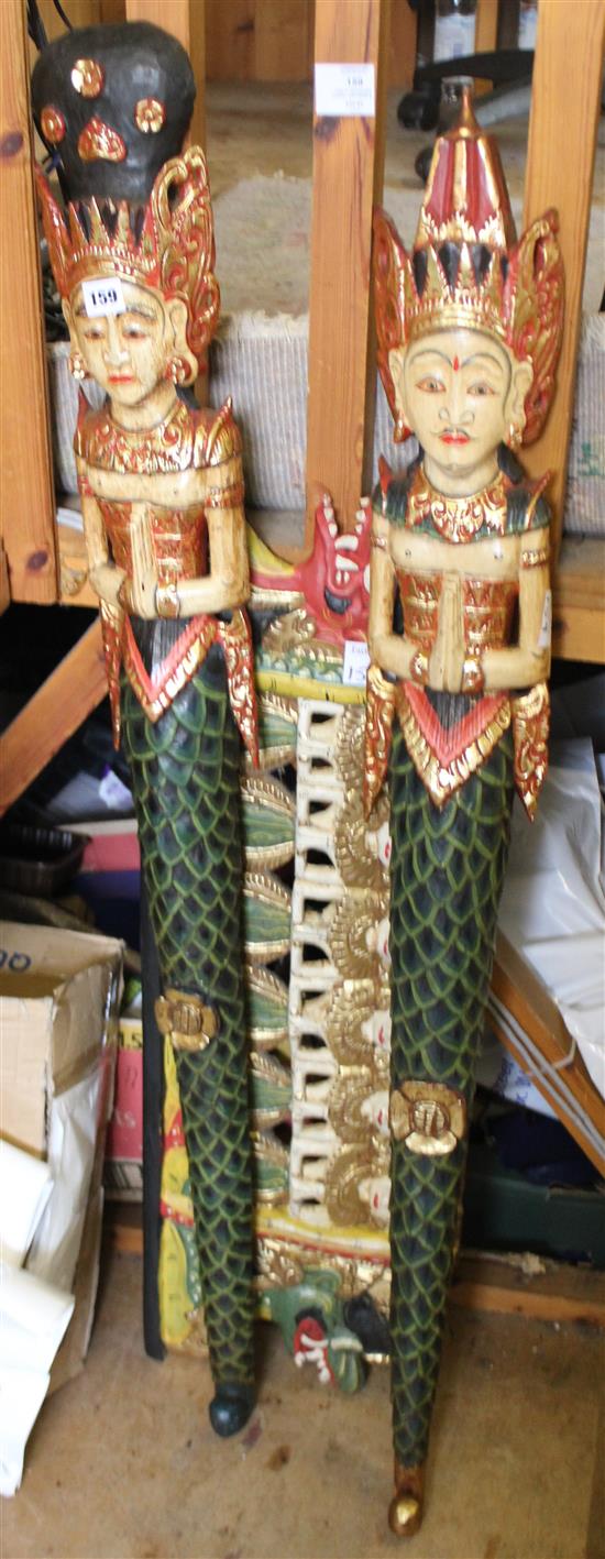 Pair of Indonesian figural appliques & panel